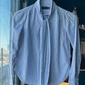 Vintage Polo Ralph Lauren Blue Stripe Tie-Neck Blouse | Size 4 | Preppy chic